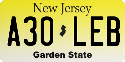 NJ license plate A30LEB
