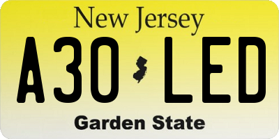 NJ license plate A30LED