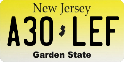 NJ license plate A30LEF