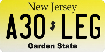 NJ license plate A30LEG
