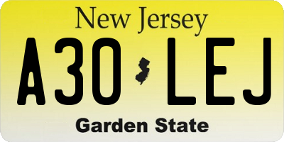 NJ license plate A30LEJ