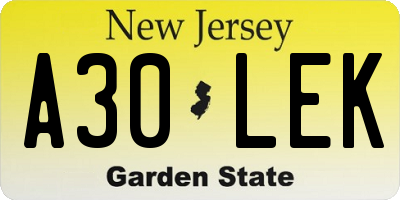 NJ license plate A30LEK