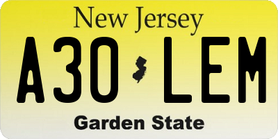 NJ license plate A30LEM