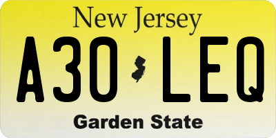 NJ license plate A30LEQ