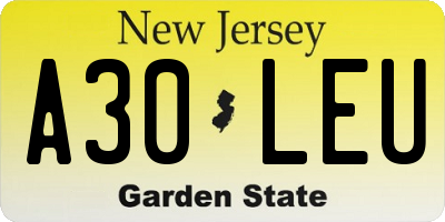 NJ license plate A30LEU