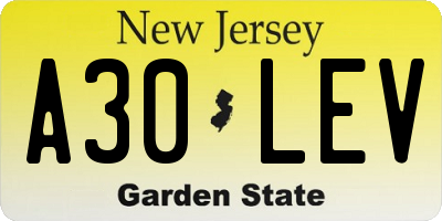 NJ license plate A30LEV