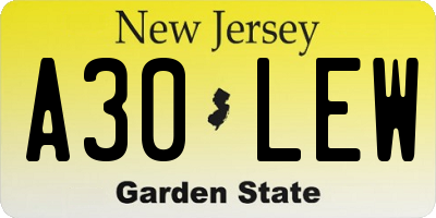 NJ license plate A30LEW
