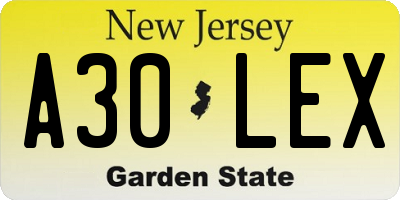 NJ license plate A30LEX