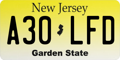 NJ license plate A30LFD