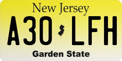NJ license plate A30LFH