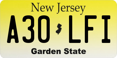 NJ license plate A30LFI