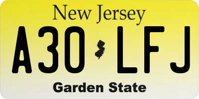 NJ license plate A30LFJ