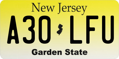 NJ license plate A30LFU