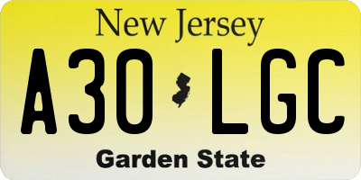 NJ license plate A30LGC