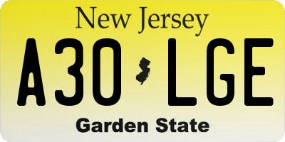 NJ license plate A30LGE