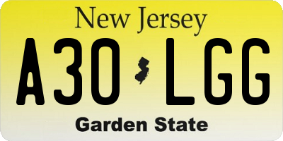 NJ license plate A30LGG