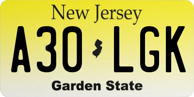 NJ license plate A30LGK