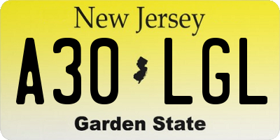 NJ license plate A30LGL