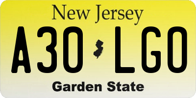 NJ license plate A30LGO