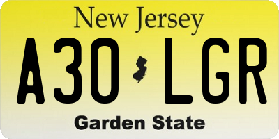 NJ license plate A30LGR