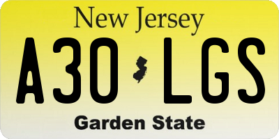 NJ license plate A30LGS