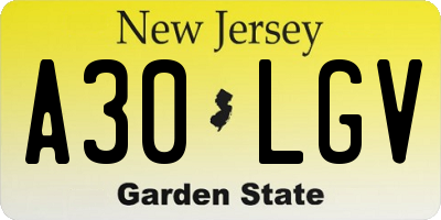 NJ license plate A30LGV