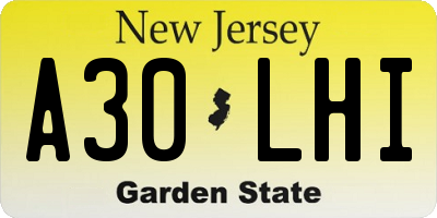 NJ license plate A30LHI