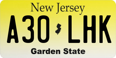 NJ license plate A30LHK
