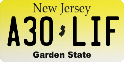 NJ license plate A30LIF