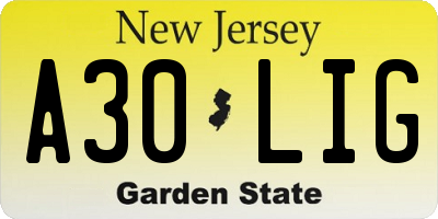 NJ license plate A30LIG