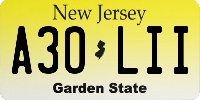 NJ license plate A30LII