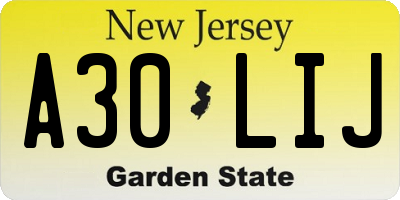 NJ license plate A30LIJ