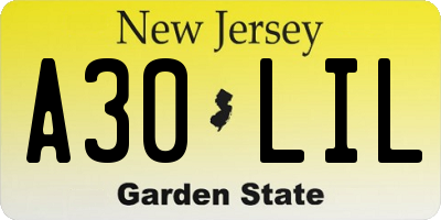 NJ license plate A30LIL