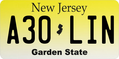 NJ license plate A30LIN