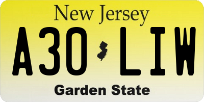 NJ license plate A30LIW