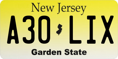 NJ license plate A30LIX