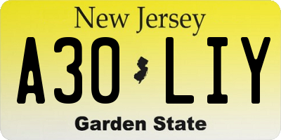 NJ license plate A30LIY