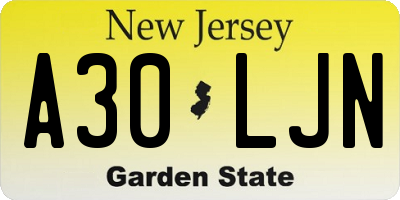 NJ license plate A30LJN