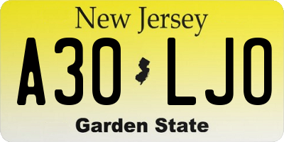 NJ license plate A30LJO