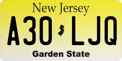 NJ license plate A30LJQ
