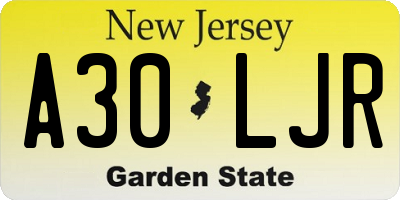 NJ license plate A30LJR