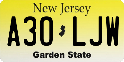 NJ license plate A30LJW