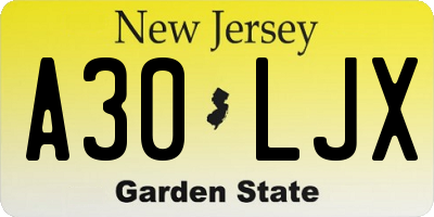 NJ license plate A30LJX