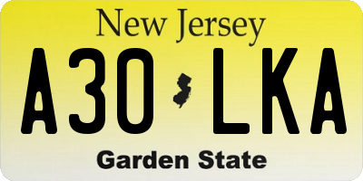 NJ license plate A30LKA