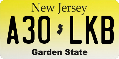 NJ license plate A30LKB
