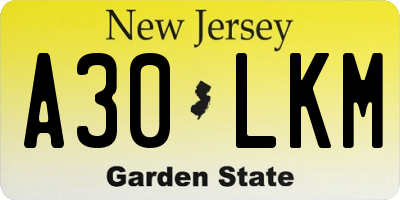 NJ license plate A30LKM