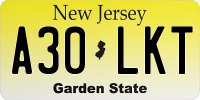 NJ license plate A30LKT