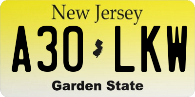 NJ license plate A30LKW