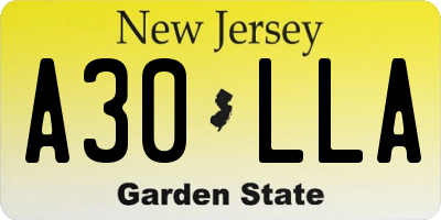 NJ license plate A30LLA