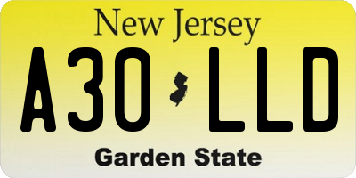 NJ license plate A30LLD